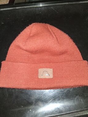Quiksilver Burnt Orange Ribbed Knit Beanie with Logo Patch